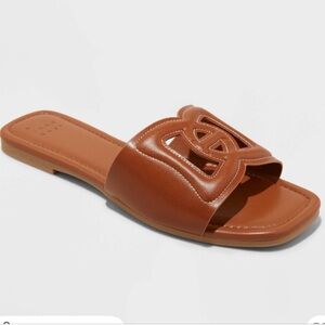Women's Deidra Slide Sandals - A New Day™ Cognac Memory Foam Insole, Slip On